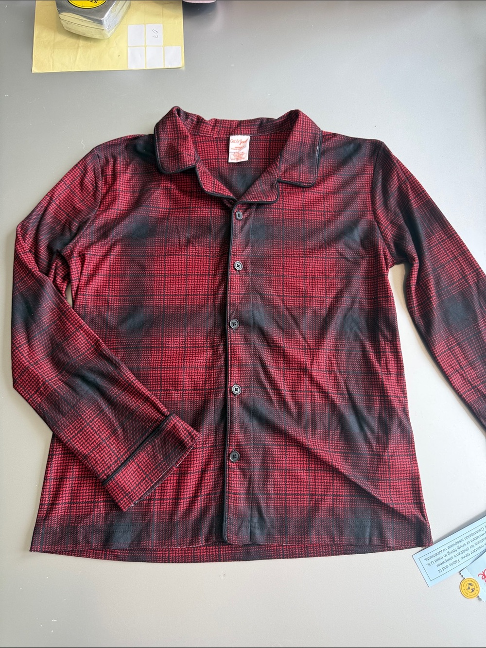 Cat & Jack Red and Black Plaid Kids Pajama Top